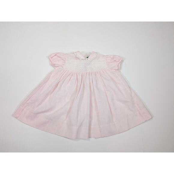 Vintage Other - Vintage Pink Dress White Round Collar Girls Size 12 Months Little Craft